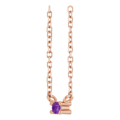 14K Rose Natural Amethyst Bar 16" Necklace
