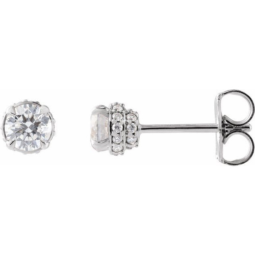 Sterling Silver 1/2 CTW Natural Diamond Hidden Halo Earrings