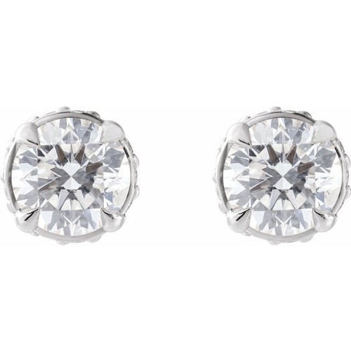 Sterling Silver 3/4 CTW Natural Diamond Hidden Halo Earrings