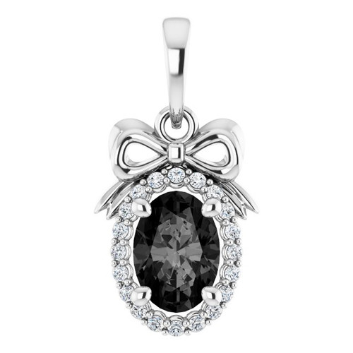 Platinum Natural Black Onyx & .08 CTW Natural Diamond Bow Pendant