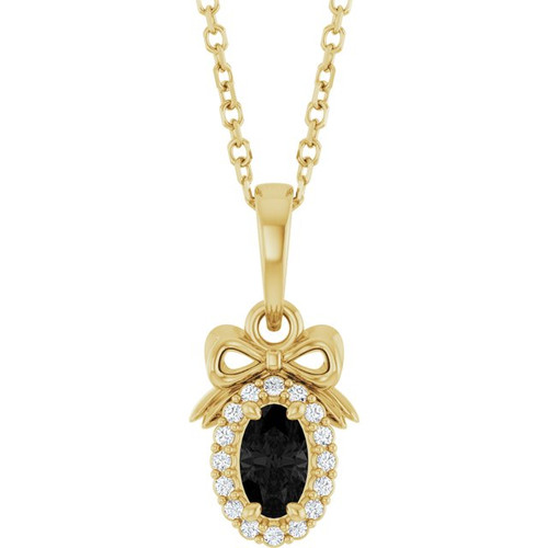 14K Yellow Natural Black Onyx & .04 CTW Natural Diamond Bow 16-18" Necklace