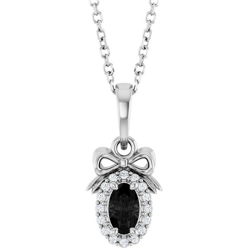 Sterling Silver Natural Black Onyx & .04 CTW Natural Diamond Bow 16-18" Necklace