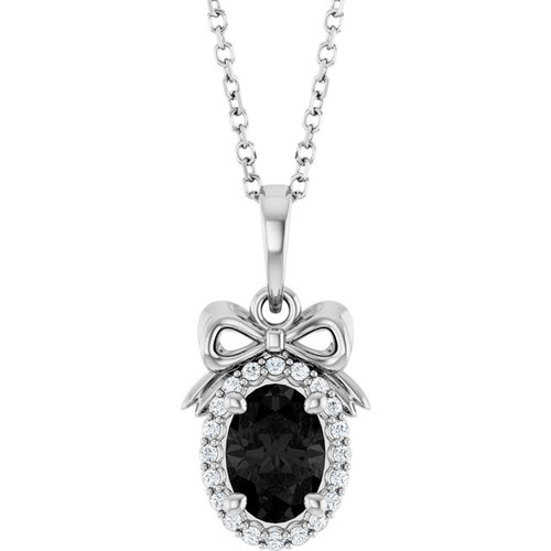 Platinum Natural Black Onyx & .08 CTW Natural Diamond Bow 16-18" Necklace