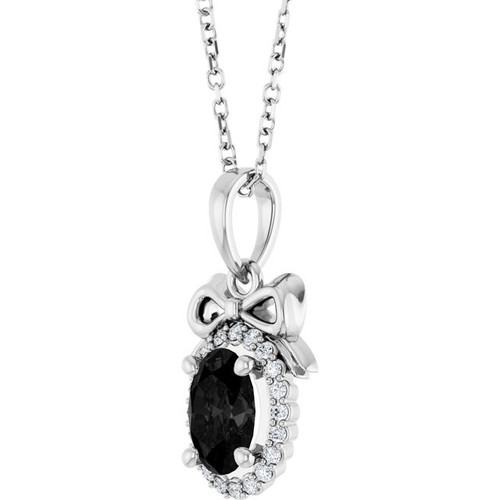 Sterling Silver Natural Black Onyx & .08 CTW Natural Diamond Bow 16-18" Necklace