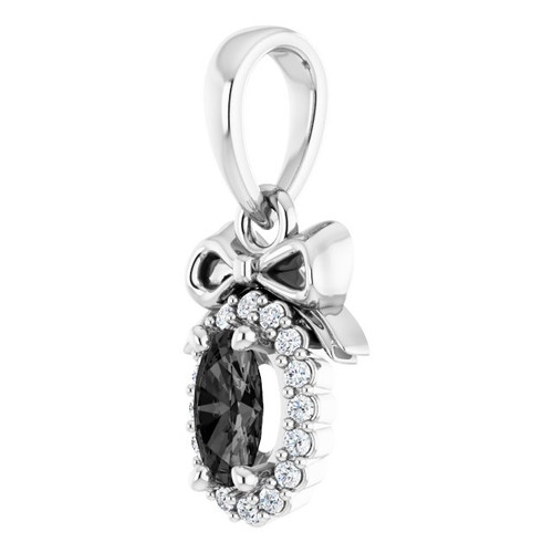 Sterling Silver Natural Black Onyx & .04 CTW Natural Diamond Bow Pendant