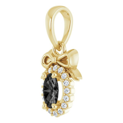 14K Yellow Natural Black Onyx & .04 CTW Natural Diamond Bow Pendant