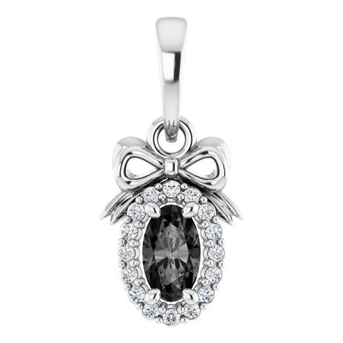 Platinum Natural Black Onyx & .04 CTW Natural Diamond Bow Pendant