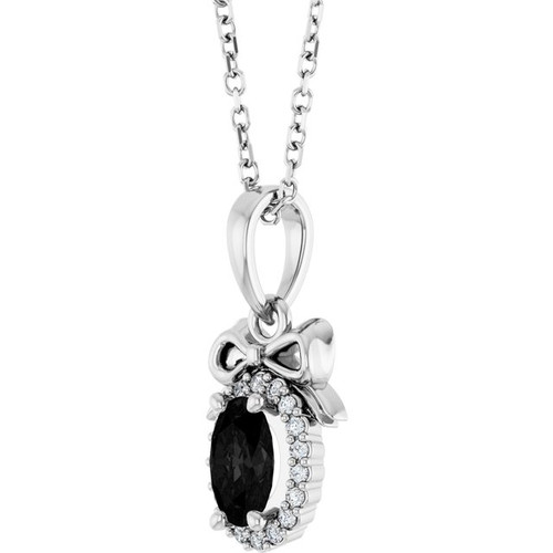 Platinum Natural Black Onyx & .04 CTW Natural Diamond Bow 16-18" Necklace