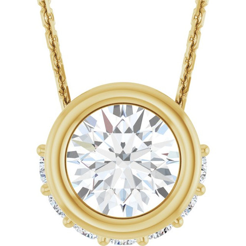 14K Yellow Natural White Sapphire & 1/10 CTW Natural Diamond 18" Necklace