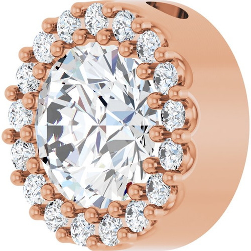 14K Rose Natural White Sapphire & 1/8 CT Natural Diamond Halo-Style Pendant