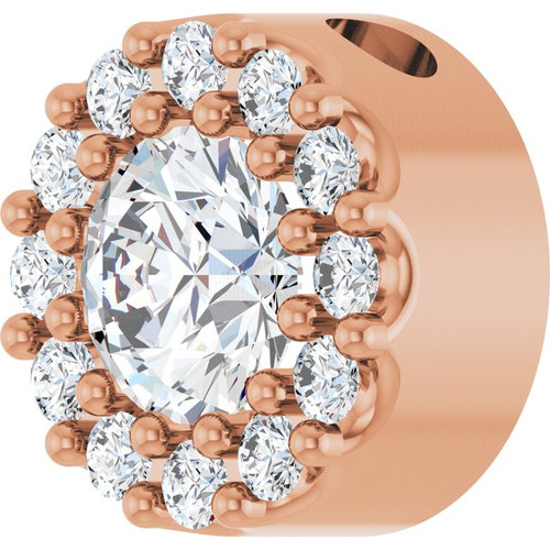 14K Rose Natural White Sapphire & .08 CT Natural Diamond Halo-Style Pendant