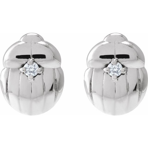 14K White .03 CTW Natural Diamond Scarab Insect Earring 