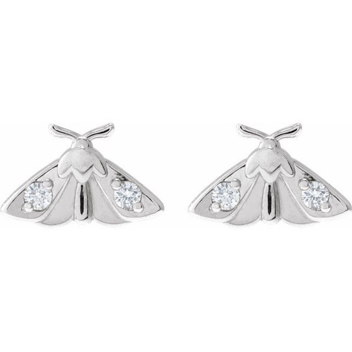 14K White .05 CTW Natural Diamond Moth Insect Earring 