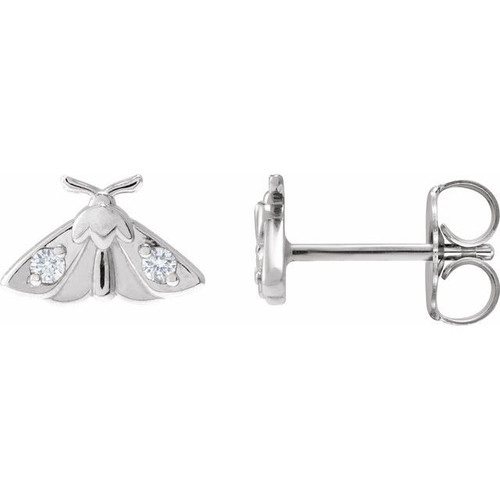 Sterling Silver .05 CTW Natural Diamond Moth Insect Earring 