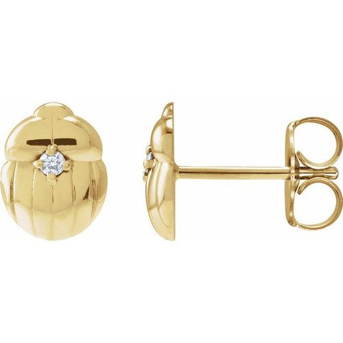 14K Yellow .03 CTW Natural Diamond Scarab Insect Earring 