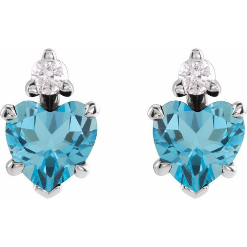 Platinum Natural London Blue Topaz & .06 Natural Diamond Stud Earrings