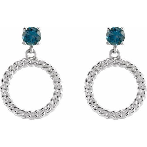 14K White Natural London Blue Topaz Chain Link Earrings