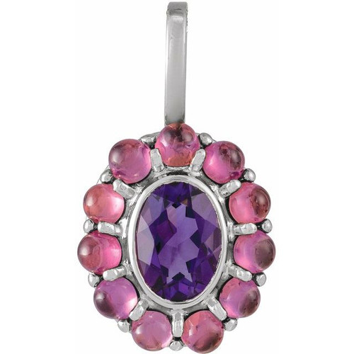 Platinum Natural Amethyst & Natural Rhodolite Garnet Halo-Style Pendant