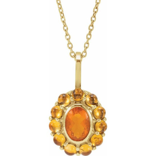 14K Yellow Natural Mexican Fire Opal & Natural Citrine Halo-Style 16-18" Necklace