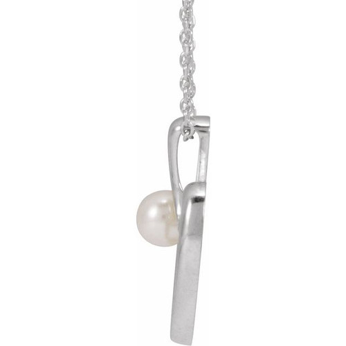 14K White Cultured White Akoya Pearl Heart 16-18" Necklace