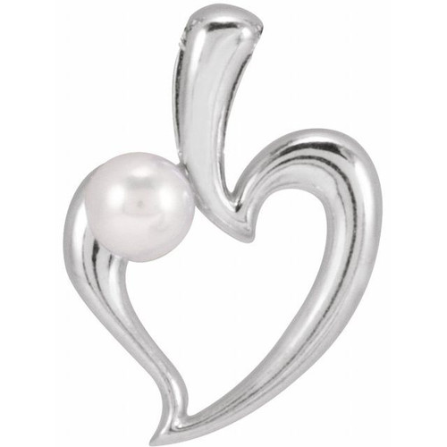 Platinum Cultured White Akoya Pearl Heart Pendant