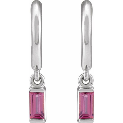 Sterling Silver Natural Pink Tourmaline 17.6 mm Hoop Earrings