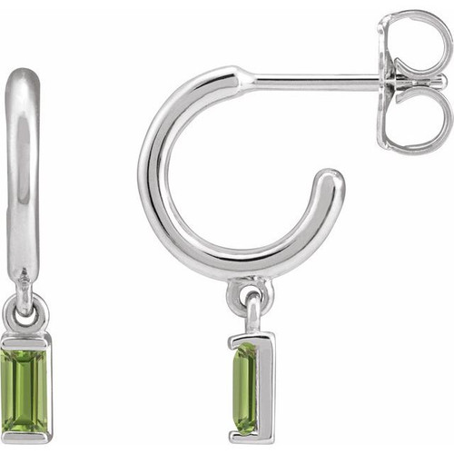Sterling Silver Natural Peridot 17.6 mm Hoop Earrings