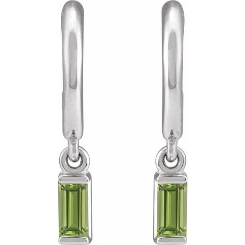 14K White Natural Peridot 17.6 mm Hoop Earrings