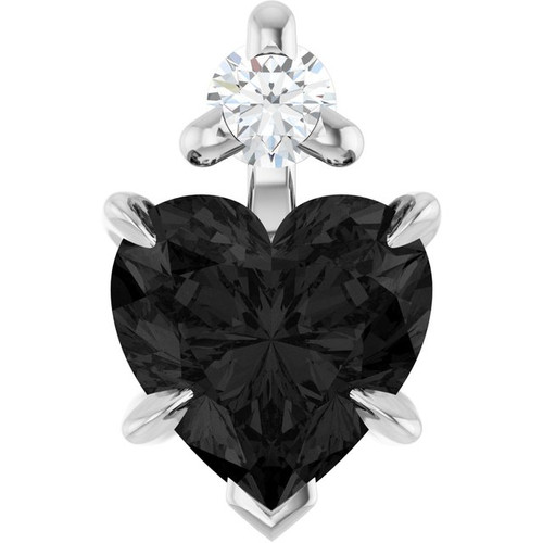 14K White Natural Black Onyx & .03 CT Natural Diamond Pendant