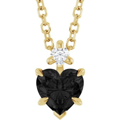 14K Yellow Natural Black Onyx & .03 CT Natural Diamond 16-18" Necklace