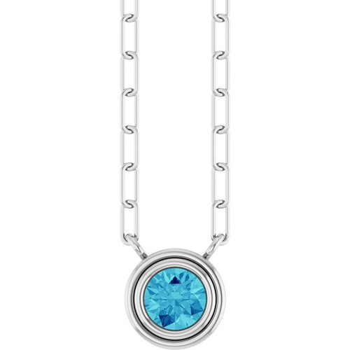 14K White Natural Blue Zircon 18" Necklace