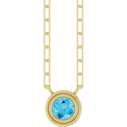 14K Yellow Natural Aquamarine 18" Necklace