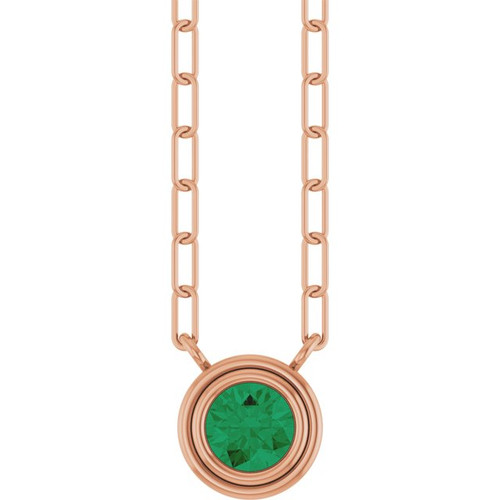 14K Rose Lab-Grown Emerald 18" Necklace