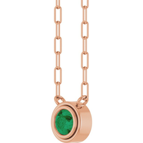 14K Rose Lab-Grown Emerald 18" Necklace