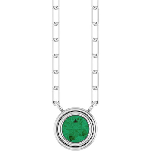 14K White Lab-Grown Emerald 18" Necklace