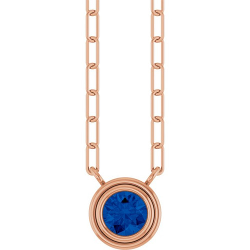 14K Rose Natural Blue Sapphire 18" Necklace