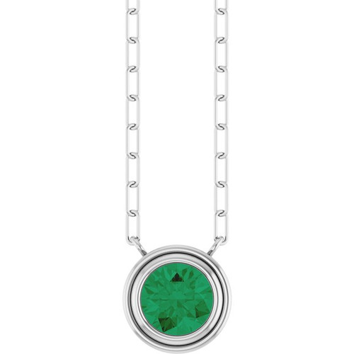 Sterling Silver Lab-Grown Emerald 18" Necklace
