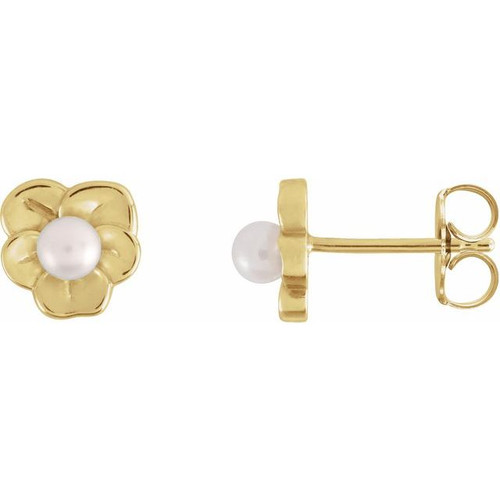 14K Yellow Cultured Seed Pearl Floral Earrings