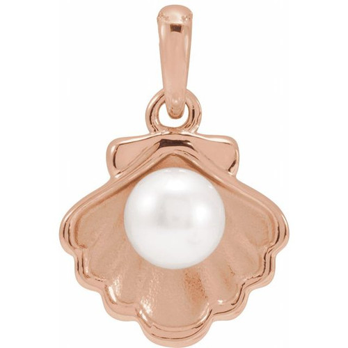 14K Rose Cultured White Freshwater Pearl Shell Pendant