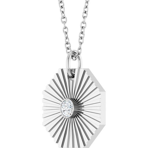 Sterling Silver .06 CT Natural Diamond Medallion 16-18" Necklace