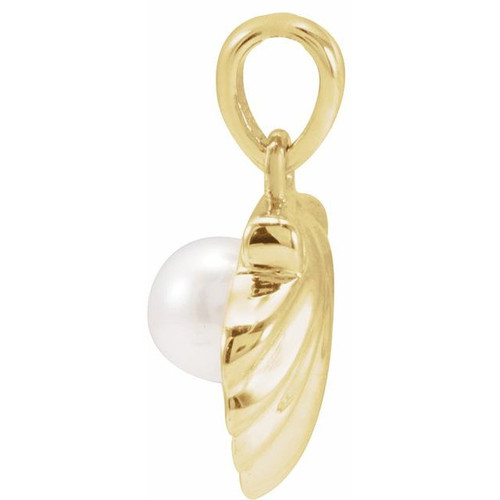 14K Yellow Cultured White Freshwater Pearl Shell Pendant