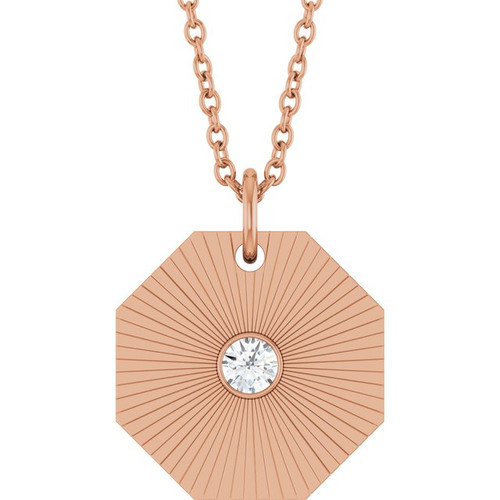 14K Rose .06 CT Natural Diamond Medallion 16-18" Necklace