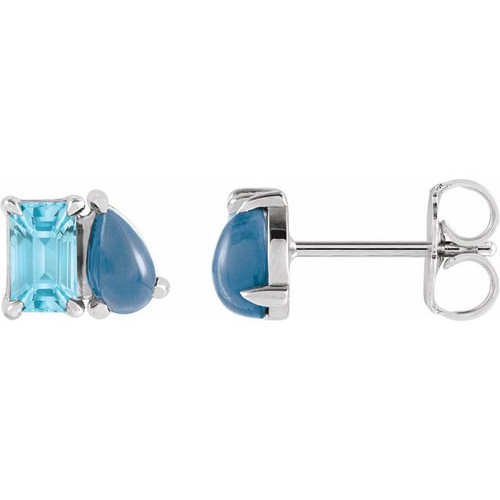 Sterling Silver Natural Sky Blue Topaz & Natural London Blue Topaz Two-Stone Stud Earrings