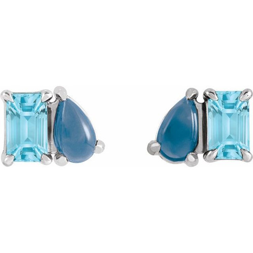 Sterling Silver Natural Sky Blue Topaz & Natural London Blue Topaz Two-Stone Stud Earrings