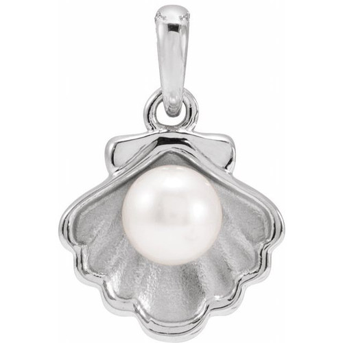 14K White Cultured White Freshwater Pearl Shell Pendant