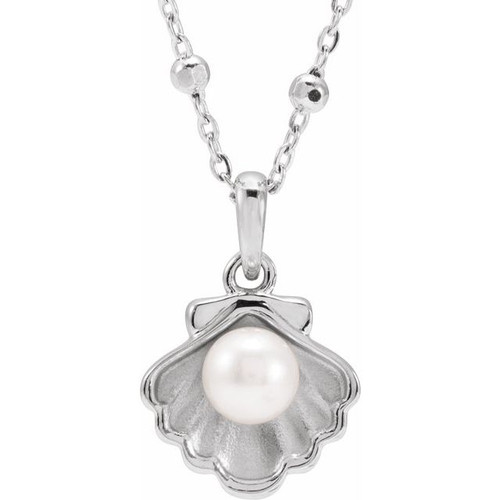 14K White Cultured White Freshwater Pearl Shell 18" Necklace