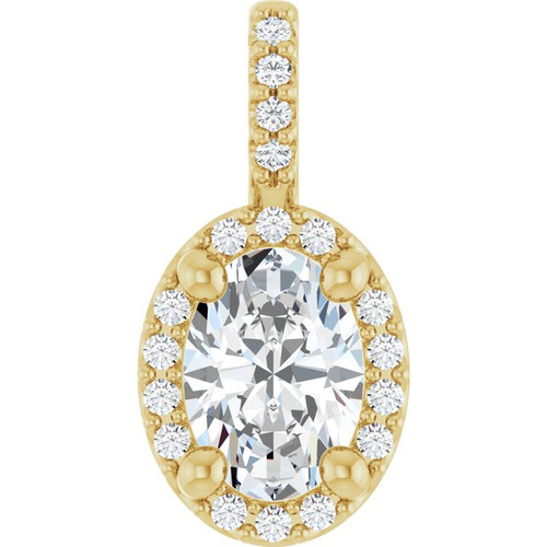 14K Yellow Lab-Grown Moissanite & .07 CTW Natural Diamond Halo-Style Pendant