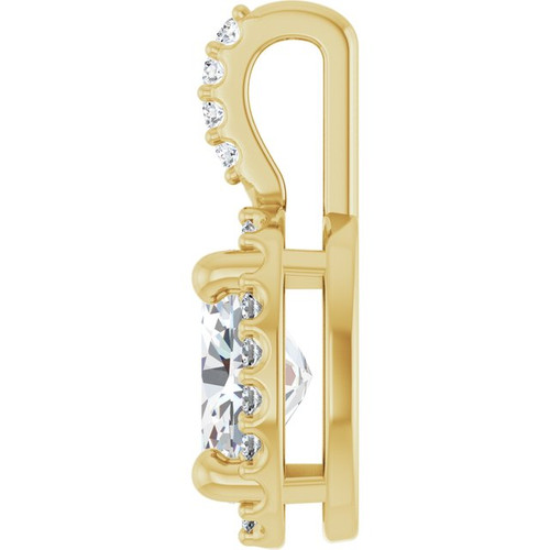 14K Yellow Lab-Grown Moissanite & .07 CTW Natural Diamond Halo-Style Pendant