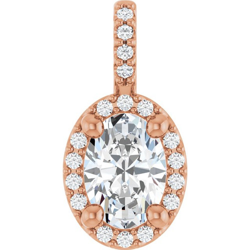 14K Rose Lab-Grown Moissanite & .07 CTW Natural Diamond Halo-Style Pendant