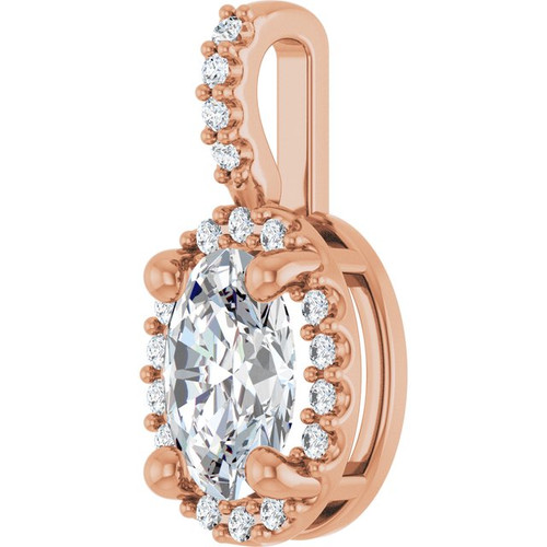 14K Rose Lab-Grown Moissanite & .07 CTW Natural Diamond Halo-Style Pendant